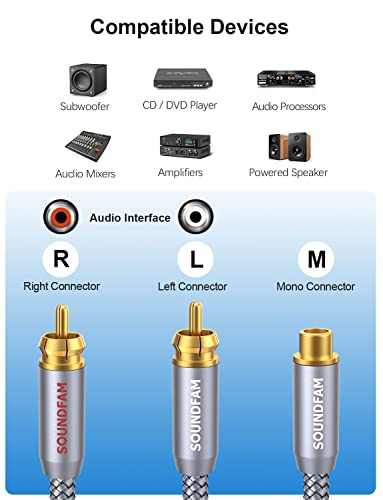 2-Pack RCA Y Splitter 1 Female to 2 Male Gold-Plated Plug RCA Splitter Stereo Y Adapter for Subwoofer, TV, CD Player, Home Theater-Grey(1Feet/30cm) - color: Grey-RCA Splitter 1 Female to 2 Male, size: 1ft/30cm(2-Pack)