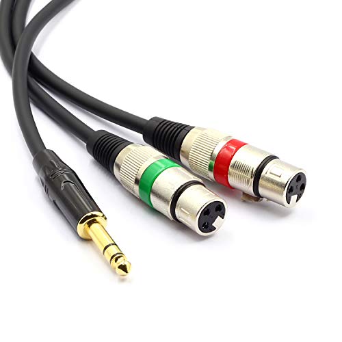 6.35mm (1/4inch) TRS Male Plug to Dual XLR Female Microphone Stereo Unbalanced Audio Converter Adapter Y Splitte Cable Cord （1.5Meters - size: 1.5m/5FT