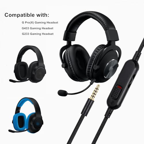 G Pro X Cord, Detachable Gaming Headset Cable for Logitech G Pro / G433 | G233 Wire - 3.5mm(1/8") Nylon Braided with Inline Mute Switch and Volume Controller, 6ft Long - style: Mute and Vol Controller