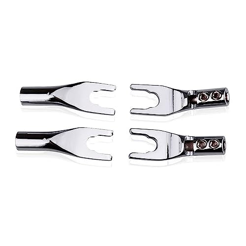 HiFi 4pc Rhodium Plated Pure Copper Speaker Spade Connectors, Dual Screw Locking Y/U Plugs - style: Spade Style-Rhodium