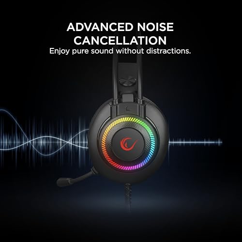 Rampage X-Jammer Wired Gaming Headset – 50mm Drivers, Powerful Stereo Sound, Flexible Mic, Noise Reduction Ear Pads, Rainbow LED, 3.5mm + USB, Multi-Platform Compatibility - color: Black 2
