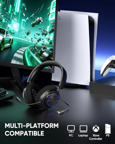 INGA Wireless Gaming Headset for PS5, PS4, PC, Mac, Switch, Game/Chat Balance for PS5/4, 2.4GHz/Bluetooth 5.2, ENC Noise-Cancelling Mic, 7.1 Surround Sound, 3.5mm Wired for Xbox Controller (Blue LED)