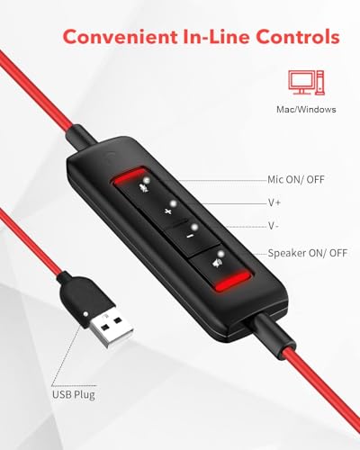 NUBWO HW02 USB Headset with Microphone Noise Cancelling &in-line Control, Ultra Comfort Computer Headset for Laptop pc, On-Ear Wired Office Call Center Headset for Boom Skype Webinars (USB-A) | USB-A - Ultra Comfort Computer Headset for Laptop pc, On-Ear