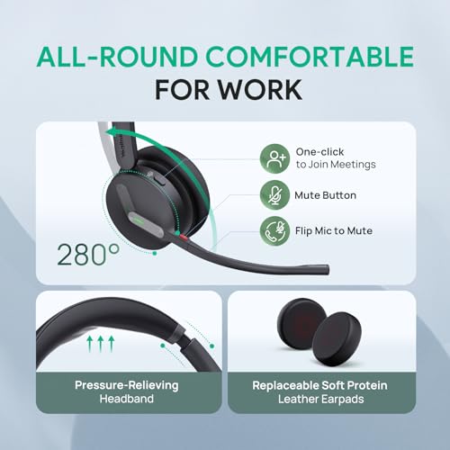 Yealink WH64 Mono DECT & Bluetooth Wireless Headset for Phone PC Cellphone | Teams Certified Single On Ear Headset, 3X Noise Canceling Mic, 26H Talk Time, 606 ft Long Range for Office Call Center