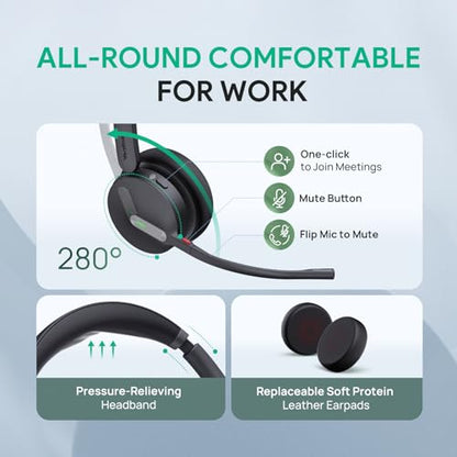 Yealink WH64 Mono DECT & Bluetooth Wireless Headset for Phone PC Cellphone | Teams Certified Single On Ear Headset, 3X Noise Canceling Mic, 26H Talk Time, 606 ft Long Range for Office Call Center