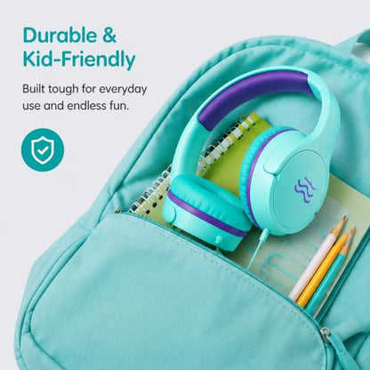 2-Pack Wired Kids Headphones with Mic, 85/94dB Volume Limiting, Foldable On-Ear Headset for School, Travel, Tablet & Laptop, 3.5mm Jack, Green/Pink/Purple - color: GreenPurple pinkpurple