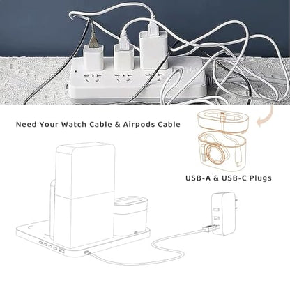 Wireless Charging Station, iPhone 3 in 1 Fast 15W Wireless Charger with Alarm Clock and Night Light, Charging Dock for iPhone 12/13/14/15/16/17 Pro/Pro Max, Samsung, AirPods