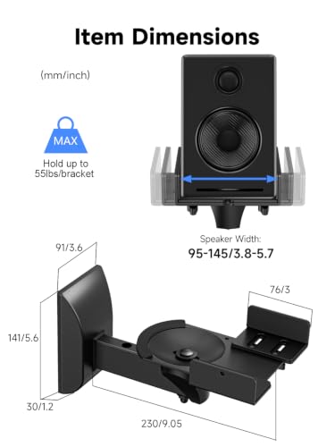 suptek Small Dual Side Clamping Bookshelf Speaker Wall Mounting Bracket for Small Surrounding Sound Speakers, Hold up to 55lbs Black SPM201SB - size: Small--black