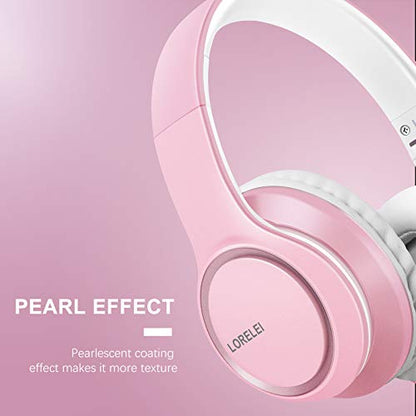 LORELEI X8 Over-Ear Wired Headphones with Microphone with 1.45m-Tangle-Free Nylon Line&3.5mm Plug,Lightweight Foldable & Portable Headphones for Smartphone,Tablet,Computer,Mp3/4（Pearl Pink） - color: Pearl Pink