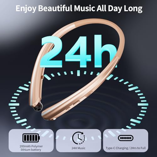 Neckband Bluetooth Headphones, Wireless Retractable Headset with Mic, IPX5 Sweatproof Earphones, Noise Cancelling Earbuds | 22H Playtime for Sports/Running/Driving (Rose Gold) - color: Rose Gold