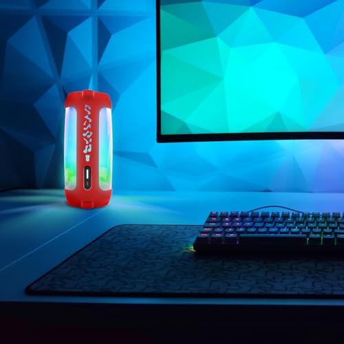 Geekria Silicone Carrying Case Compatible with JBL Pulse 4 Speaker, RGB Light Visible Protective Cover with Shoulder Strap & Carabiner, Shockproof Anti-Slip Outdoor Travel Sleeve (Red) - color: Red