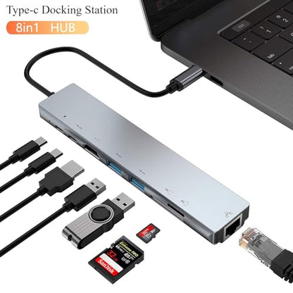 USB-C Docking Station, 10-in-1 Triple Display USB-C hub with 4K HDTV+PD 87W+RJ45 Ethernet+SD/TF+Audio+USB 3.0 - color: 8 in 1, size: 1.2m