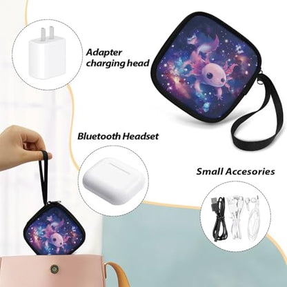 Axolotl Galaxy Space Headphone Case Square Earbud Organizer Portable Bluetooth Headset Case with Handle for Girls Boys Men Women - color: Axolotl Galaxy Space