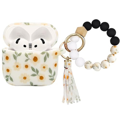 Case Compatible with AirPods 4 Case,Soft Silicone Cover with Bracelet Lanyard and Keychain, Cute Wireless Charging Protective Case for Apple AirPods 4th for Women and Men (Small Flowers) - color: Small Flowers