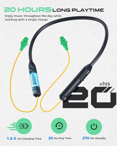 MIPEACE Bluetooth Earplug Headphones, Neckband Wireless Earbuds earplugs-29db Noise Reduction isolating in-Ear earplug Earphones and Controls,IPX5 sweatproof,19+Hour Battery(Yellow & Green) - color: Yellow & Green