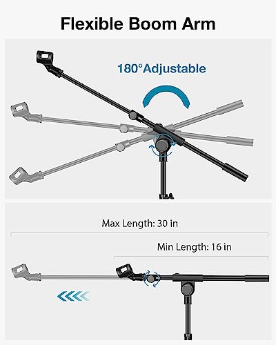 InnoGear Mic Stand Tripod Boom Arm Floor Microphone Stand Height Adjustable | Fast Assembly, Carrying Bag Included, Max Height 89.8", Work with Blue Yeti Shure Fifine, Heavy Duty, for Singing Podcast