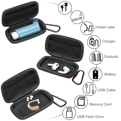 Woanger 4 Pcs Hearing Aid Case Hard Asthma Inhaler Holder Travel Hearing Aid Case Earbud Portable Zipper Carry Holder with Mesh Pocket for Inhaler Carrying Aid Other Accessories from Dust and Dirt