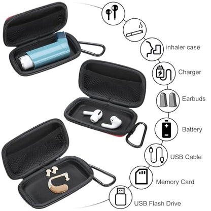 Woanger 4 Pcs Hearing Aid Case Hard Asthma Inhaler Holder Travel Hearing Aid Case Earbud Portable Zipper Carry Holder with Mesh Pocket for Inhaler Carrying Aid Other Accessories from Dust and Dirt