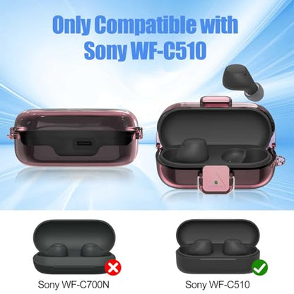 [with Safety Lock] for Sony WF-C510 Case Cover, Clear Soft TPU Protective Earbuds Case with Carabiner & Cleaner Kit Accessories Set(Clear Pink) - color: Clear Pink