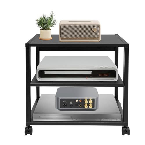 3-Tier AV Stand, Audio Video Media Rack with Lockable Wheels, 88 Lbs Capacity Audio Rack Shelf for Record Player, Stereo Receiver, Living Room, Black (3-Tier) - size: 3-Tier