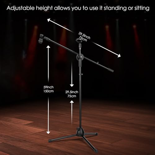 Sherr 2 Pcs Microphone Stand Boom Bulk, Adjustable Height Tripod Mic Stand with Dual Clip, Black Foldable Universal Heavy Duty Tripod Holder for Live Stream Singing Stage - style: Mic