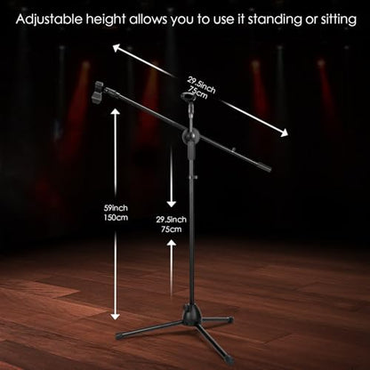 Sherr 12 Pcs Adjustable Microphone Mic Stands Bulk, Mic | Adjustable Steel Mic Stands with Boom Arms, Dual Clips and Foldable Tripod Bases for Stage, Studio and Live Streaming - style: Mic