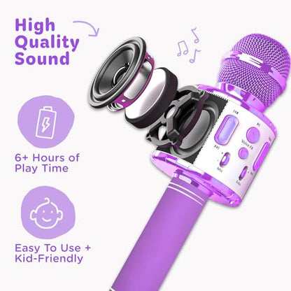 Move2Play, Kids Karaoke Microphone | Includes Pre-Loaded Songs & Bluetooth | Kids Birthday Party Gift | Toy for All Ages 2, 3, 4, 5, 6+ Year Old Girls, Boys & Toddlers - color: Lavender