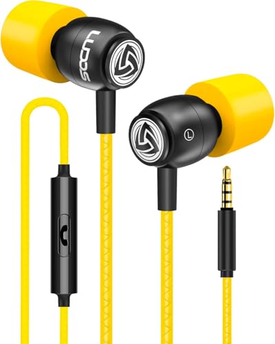 LUDOS Clamor Wired Earbuds in-Ear Headphones, 5 Years Warranty, Earphones with Microphone, Noise Isolating Ear Buds, Memory Foam for iPhone, Samsung, School Students, Kids, Women, Small Ears - Yellow - color: Yellow, style: 3.5 mm