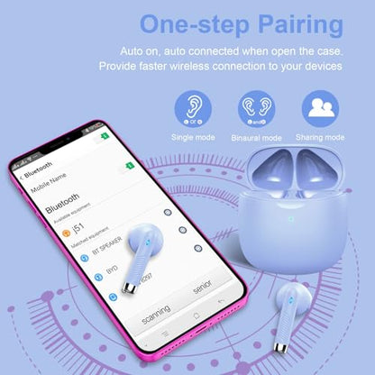 Wireless Earbuds, Bluetooth 5.4 Earbuds Stereo Bass, Bluetooth Headphones | in Ear Noise Cancelling Mic, Earphones IP7 Waterproof Sports, 32H Playtime USBC Charging Case Purple Ear Buds for Android iOS - color: Glossy Purple