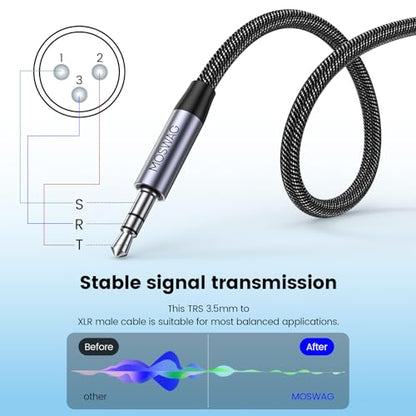 MOSWAG 3.5mm to XLR Cable, Unbalanced 1/8 inch to Microphone Cord 3FT | 20 AWG 4N Oxygen Free Copper, Nylon Braided, For Laptop, MP3 Player, Amplifier, Sound Cards, Mixer, Speaker - size: 1M/3.3FT