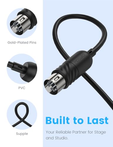 MOSWAG 5-Pin MIDI Cable 2 Pack, MIDI to MIDI Cord for Keyboard, Synthesizer, Guitar Pedal, Sampler, Audio Interface -10 Feet - size: 10FT