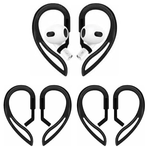 3 Pairs Ear Hooks for AirPods Pro 3 (2025) 2nd AirPods Pro AirPods 3rd 2 1 [360° Rotatable Multi-Dimensional Adjustable] Silicone Soft Comfortable Anti-Slip Sports Clamp (Black) - color: Black