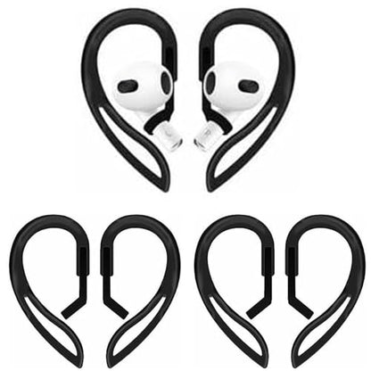 3 Pairs Ear Hooks for AirPods Pro 3 (2025) 2nd AirPods Pro AirPods 3rd 2 1 [360° Rotatable Multi-Dimensional Adjustable] Silicone Soft Comfortable Anti-Slip Sports Clamp (Black) - color: Black