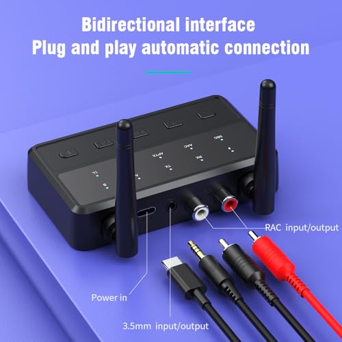 Bluetooth 5.4 TV Home Stereo Bluetooth Headphones Transmitter Receiver, aptX Low Latency HD Receiver for Home Stereo, Wireless Audio Adapter, Volume Control, AUX/RCA Input for TV Speakers PC