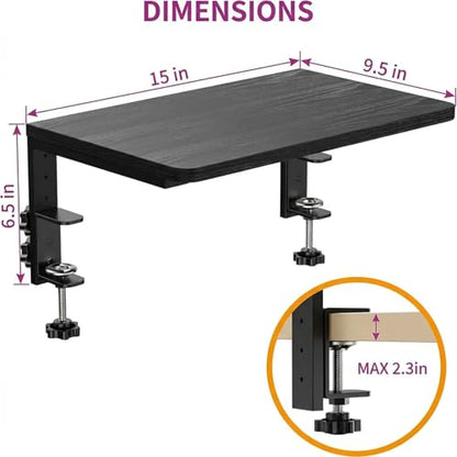 Clamp-On Desk Extender, 15 x 9.5 Inch Monitor Riser | Height options, No-drill setup, 3-in-1 use, 44 lb load, Office station, Gaming area, Black finish - color: Black