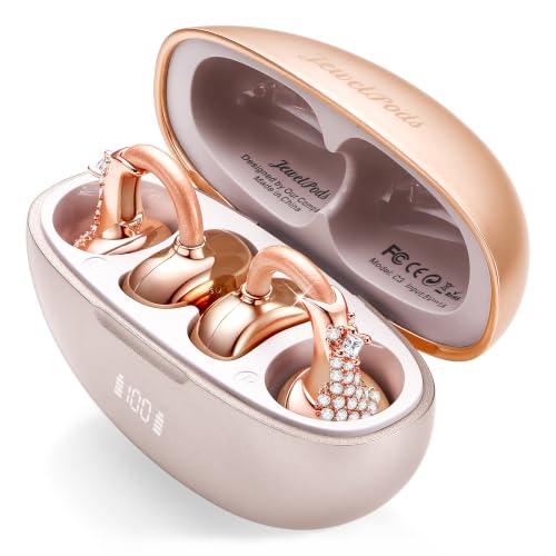 JewelPods C3 Wireless Bluetooth Earbuds, Jeweled Open-Ear Headphones, Pink | Ultra-Light Memory Wire Clip-On Earrings for All-Day Comfort, 60H Playtime, Sweat & Water Resistant, Premium Sound - color: Pink