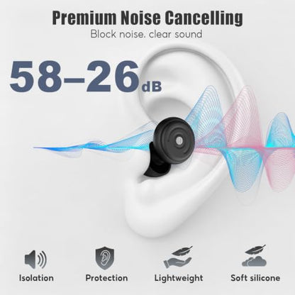 58-26dB Dual Mode Noise Cancelling Ear Plugs for Sleeping, Ear Protection – Flexible Soft Silicone Reusable Earplugs for Side Sleepers, Concerts, Airplane and Focus, with Portable Case