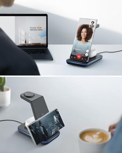 JoyGeek Wireless Charger for Samsung, 3 in 1 Charging Station for S26/S25/S24/S23/S22/S21/S20/Note20/Z Fold&Flip Series, Galaxy Watch8/7/6/5/4/3/Active2/1, Buds 3 Pro - color: Lividity