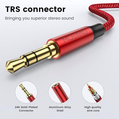 MOSWAG 3.5mm Male to Dual 3.5mm Female Headphone Splitter Adapter, Compatible with iPhone, Samsung, PS4, Switch, Tablets, PC, Laptop, MP3 - color: Red