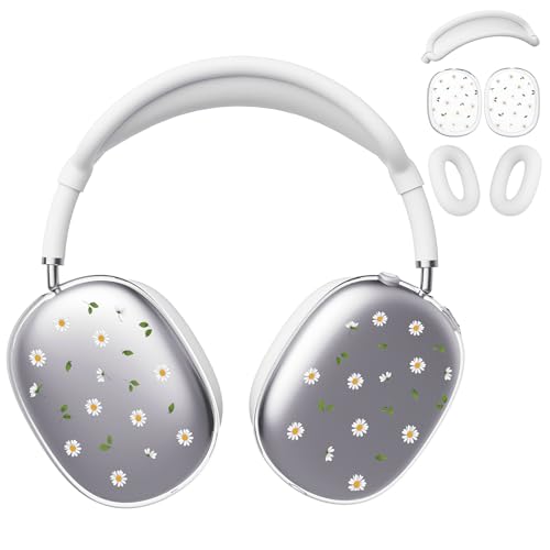 for AirPods Max Headphones Daisy Ear Covers for AirPods Max 2 | Cute Flower Clear Ear Cups Cover | White Silicone Ear Pad Case Headband Cover for Apple AirPods Max 2/1 (2026/2024/2020) - color: Daisy B/White