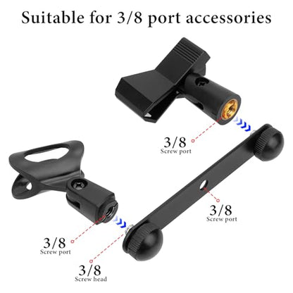 Geekria for Creators Double Microphone Mounts Connector Rod, 3/8 Male to Mic Boom Arm Port, Microphone Thread Adapter Compatible with Mic Stand, Microphone Arm (Black)