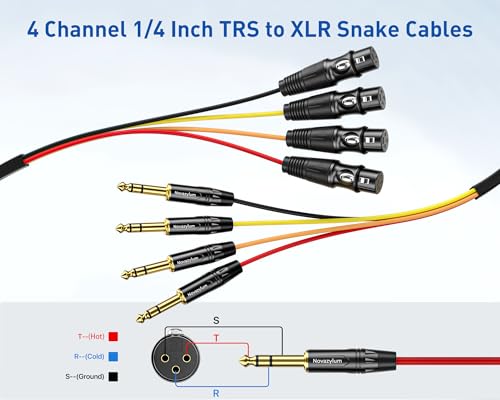 4 Channel 1/4" TRS to XLR Snake Cables 3ft 2 Pack - 6.35mm Jack Stereo Audio Balanced Line to XLR Female Cables - size: 4-Channel 3 Feet, style: Trs to Xlr Female