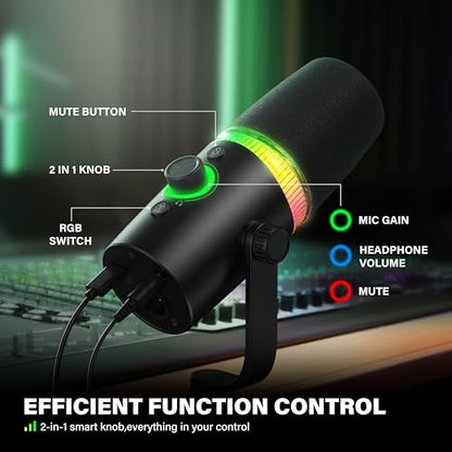 USB/XLR Dynamic Microphone for Gaming Streaming Podcast Recording PC Mic