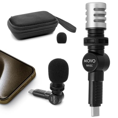 Movo External USB-C Microphone for iPhone 15 - Mic for iPhone 15, USB-C Devices - Portable Condenser Shotgun Mic for Video Recording, Voiceover, Interview, Travel, Vlogging, YouTube