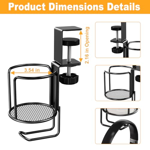 2-in-1 Clip-On Cup Holder & Headphone Hook - 360° Rotatable Anti-Spill Desk Organizer, Perfect for Gaming Tables, Office Desks, Lawn Chairs & Home Use (1 Pack)