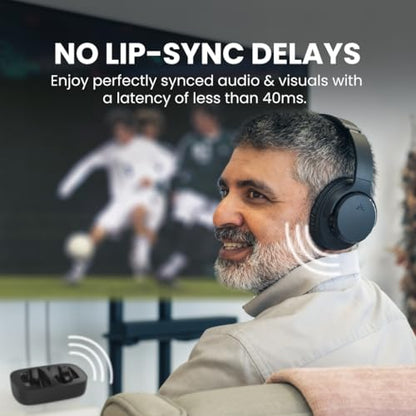 Avantree Ensemble - Wireless Headphones for TV Watching for Seniors | Easy Setup & Charging Dock, Works via Optical, AUX or Bluetooth on Compatible TVs, 35H Playtime, Comfortable Fit