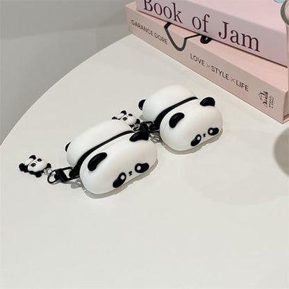 Wireless Charging Earphone Case Compatible with Airpods 4, Cute Animal Lying Panda Design Soft Silicone Full Body Protective Skin Cover, Kids Girls Women Cartoon Earbuds Accessories with Pendant - color: Lying Panda, size: Airpods 4