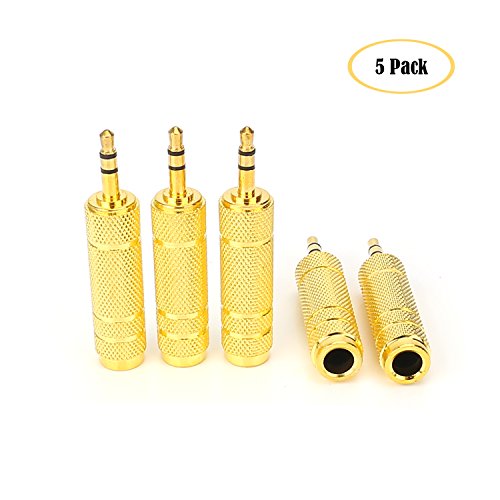 (5 Pack 3.5mm 1/8" Male Plug TRS to 6.35mm 1/4" Female Stereo Jack Adaptor-Gold Plated Converte,for Audio Earphone,Headphones ect - size: 3.5mm Male to 6.35mm Female (5-Pack)