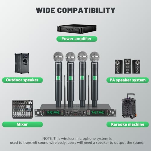 Phenyx Pro 4-Ch UHF Fixed Frequency Wireless Microphone System PTU-5000-4H | 4 Dynamic Handheld Mics, Metal Build, 260 ft Range, Singing, Church Services, Group Vocals, Small Stages