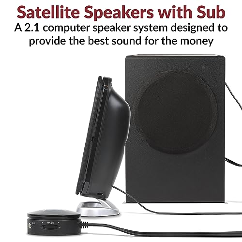Cyber Acoustics CA-3810 2.1 Multimedia Speaker System with 80W Subwoofer | Powerful 2.1 PC Speaker System with Subwoofer, 80W Power, Desktop Control Pod, Adjustable Bass, for Music, Movies, and Gaming - size: 2.1 80W